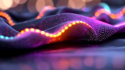 Wall Mural - abstract digital landscape with glowing orange and purple light trails. dark blue textured backgroun