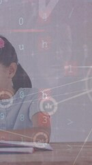 Wall Mural - animation of data processing over caucasian girl writing