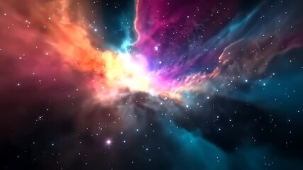 Wall Mural - Vibrant cosmic clouds with diverse colors of pink orange and blue swirling across a dark star-filled space creating a visual spectacle of nebulas