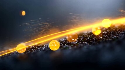 Wall Mural - abstract dynamic shot of sparking orange energy trails over dark textured surface against a blurred 