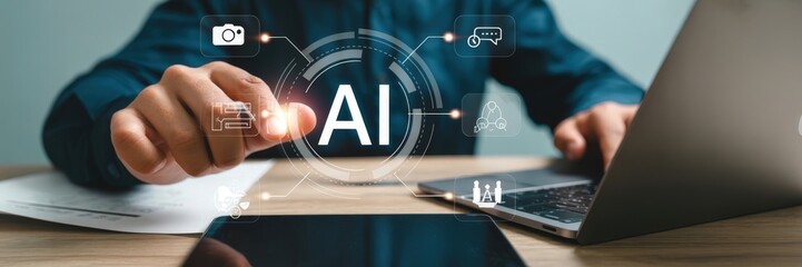 Person interacting with a digital interface displaying artificial intelligence.