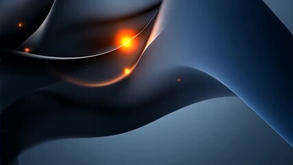 Wall Mural - abstract digital animation of dark blue wavy cloth with golden particles and glowing lights