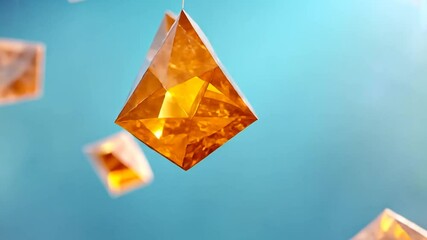 Wall Mural - abstract composition of transparent and golden geometric shapes floating against a vibrant blue back