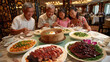 © weerasak - Four family members happily share a traditional Chinese meal around a round table in a warm, elegant restaurant setting.