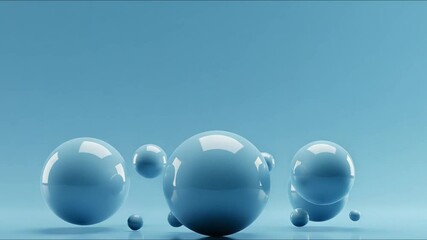 Wall Mural - Floating blue spheres with reflections on blue background for health and wellness design visuals