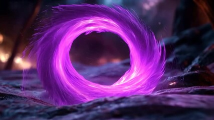 Wall Mural - a swirling portal of vibrant purple light emitting from the darkness. the glowing energy is the foca