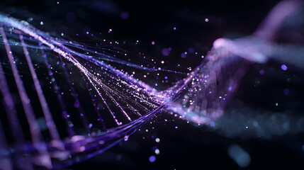 Wall Mural - intricate purple strands depicting abstract data flow and networked connection points on dark