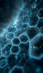 Wall Mural - futuristic blue honeycomb structure intricate geometric pattern with glowing edges and abstract