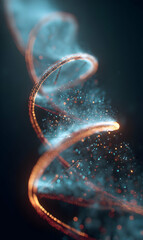 Wall Mural - elegant copper spiral with ethereal blue light trails and sparkling particles on dark backdrop