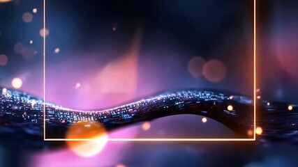 Wall Mural - abstract futuristic digital background with glowing neon frame and bokeh lights. artistic wavy surfa