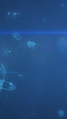 Wall Mural - glowing abstract shapes and light flare animation on blue background