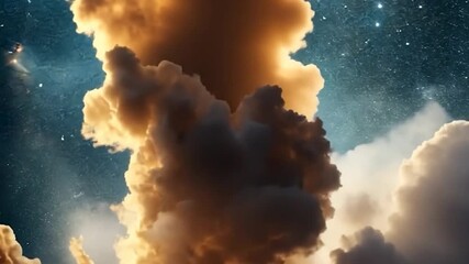 Wall Mural - dramatic video of layered clouds illuminated in golden light against a starry night sky. the scene f
