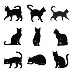 Naklejka na meble Black Cat Silhouette on White Background – Vector Illustration-at silhouette, black cat vector, feline silhouette, pet cat icon, white background, cat graphic, animal silhouette, minimalist cat.