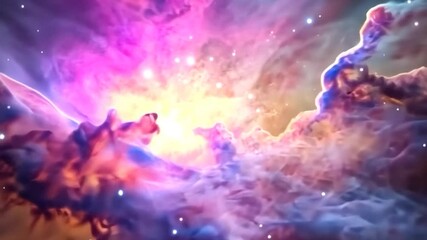 Wall Mural - a vibrant video showcasing a colorful nebula with swirling clouds and bright stars. dominated by pur