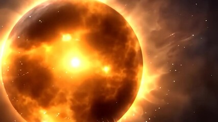 Wall Mural - dynamic video of a bright sun-like celestial object with surrounding fiery atmosphere. intense glowi