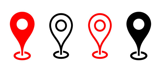 Wall Mural - location pin icon set map pointer icons address digital locator point place pin sign symbol red blac