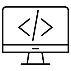 coding program icon black and white outline flat sign vector