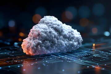 Wall Mural - 3D cloud with a digital circuit background, data center, and cloud technology concept. 