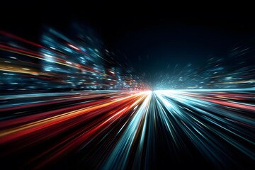 Wall Mural - abstract background with colorful, glowing light streaks and lines moving rapidly in perspective, re