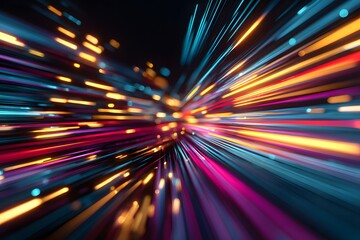 Wall Mural - abstract background with colorful, glowing light streaks and lines moving rapidly in perspective, re