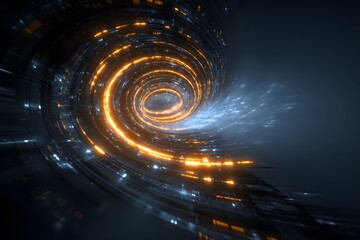 Sticker - abstract futuristic digital background with a glowing spiral tunnel of data and information flow, a 