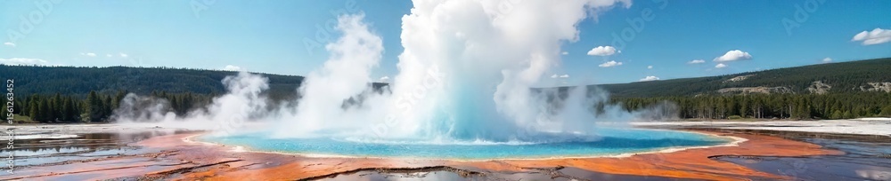 Yellowstone Geyser Eruption Majestic Hot Water Plume Against Vibrant ...