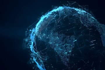 Sticker - a digital globe with blue light and network connections, representing global connectivity and data t