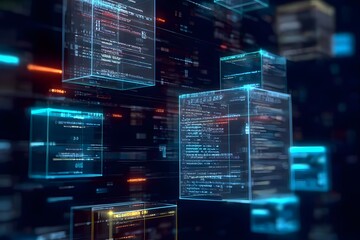 Wall Mural - a dynamic digital background of computer code and data visualizations, representing the power to cre
