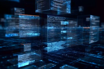 Wall Mural - a dynamic digital background of computer code and data visualizations, representing the power to cre