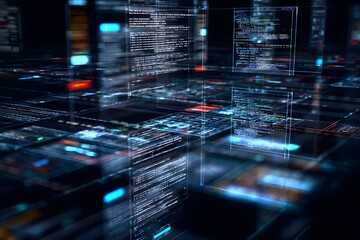 Wall Mural - a dynamic digital background of computer code and data visualizations, representing the power to cre