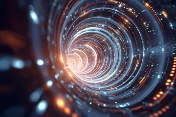 Wall Mural - abstract futuristic digital background with a glowing spiral tunnel, representing data transfer and 