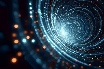 Wall Mural - abstract futuristic digital background with a glowing spiral tunnel, representing data transfer and 
