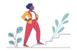 © AJM - New Horizons: A confident individual ascends a staircase, symbolizing ambition, growth, and the pursuit of aspirations in a modern illustrated design.