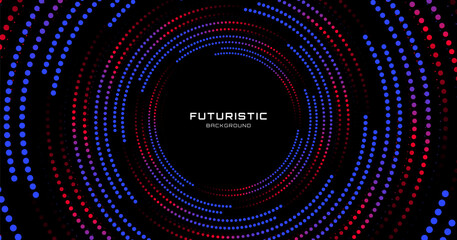 Wall Mural - Blue red techno background on dark space with dotted lines effect decoration. Modern graphic design element with glowing dots circles style concept for web banner, art, flyer, card, or brochure cover