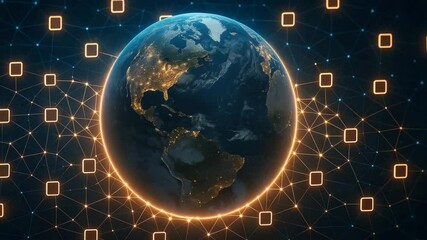 A stunning digital representation of Earth surrounded by interconnected data nodes, symbolizing global connectivity and technological advancement in the digital age.