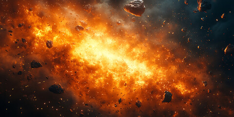 Wall Mural - Cosmic nebula formation with asteroids and fiery explosion creating a visually stunning outer space galaxy background