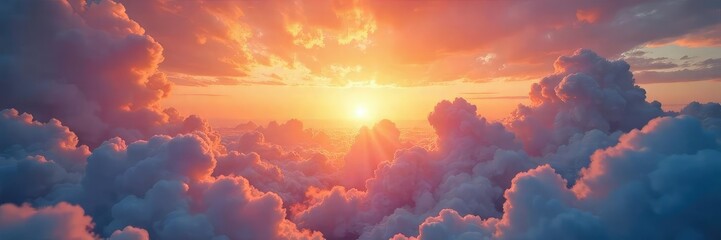 Wall Mural - Ethereal Sunrise Vibrant Hues of Gold, Orange, and Pink Paint the Sky, signifying New Beginnings and Hope. Clouds ascend towards the heavens in a breathtaking display of renewal.
