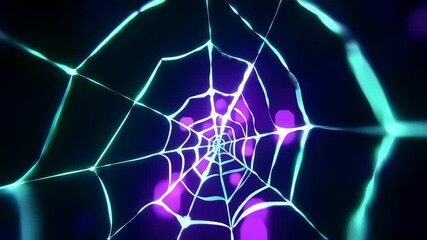 Glowing spiderwebs in eerie digital space