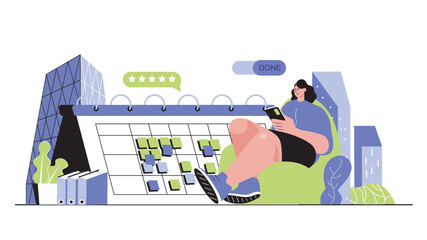 Wall Mural - business planning concept for modern web design. people managing work time, scheduling tasks in cale