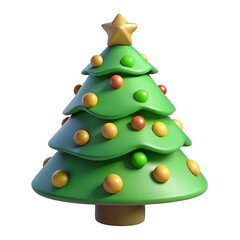 Wall Mural - 3d cartoon christmas tree with ornaments isolated on transparent background