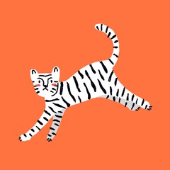 Wall Mural - Tiger doodle clipart, white animal in cute design