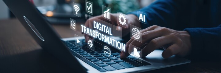 Person using laptop for digital transformation.