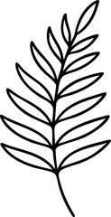 Wall Mural - Simple black outline illustration of a delicate branch with multiple leaves on a white background