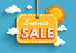 © li - summer sale with sun sign, yellow and orange drawn label, vector. High quality