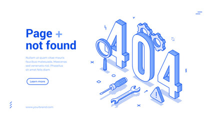 Wall Mural - page not found 404 error under construction outline isometric internet banner design template vector