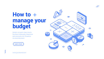 Wall Mural - budget balance planning management accounting outline isometric web banner design template vector il