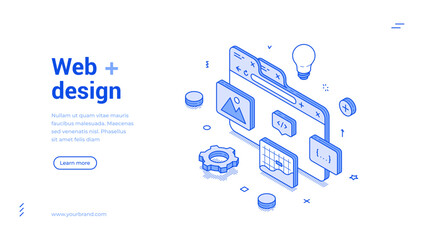 Wall Mural - web design internet page creation programming outline isometric banner design template vector illust