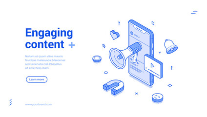 Wall Mural - engaging content social media network digital marketing outline isometric web banner design template