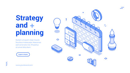 Wall Mural - time management business strategy planning outline isometric web banner design template vector illus