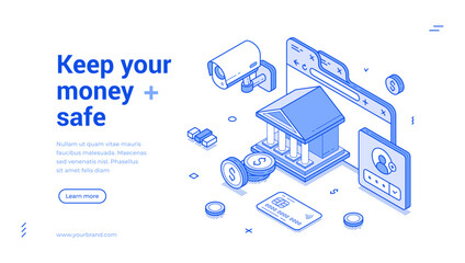 Wall Mural - keep your money safe banking financial service outline isometric web banner design template vector i